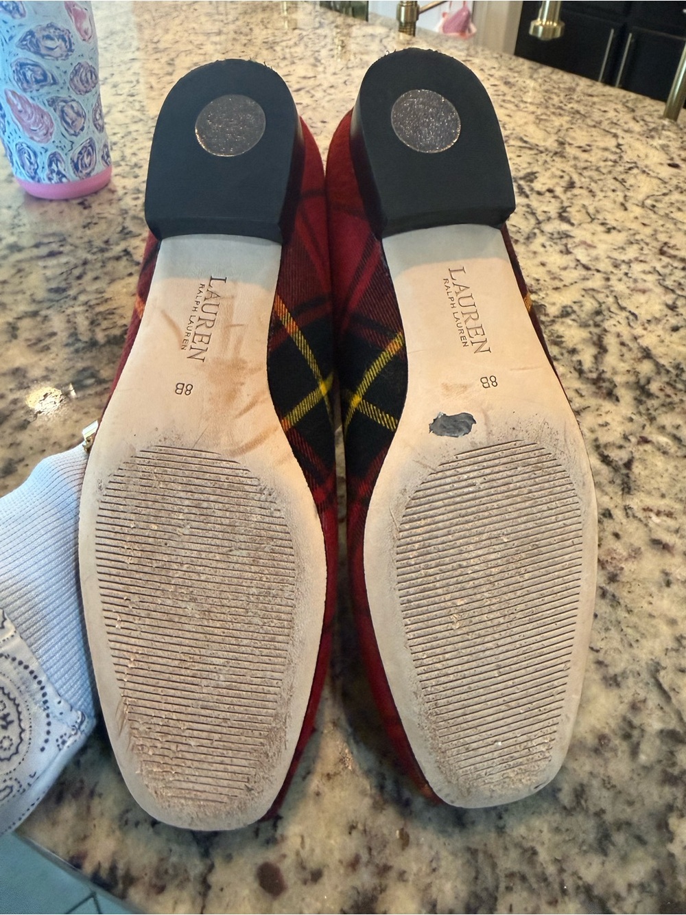 Ralph Lauren Red Plaid Embroidered Monogram Flats - Picture 7 of 9